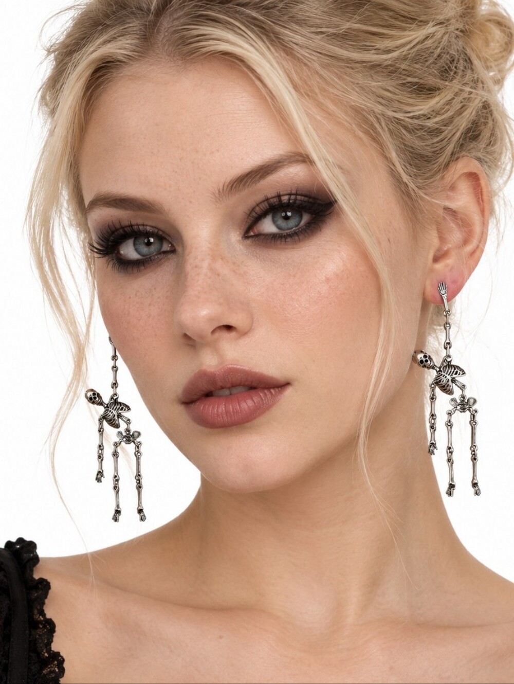 Silver Skeleton Drop Earrings
